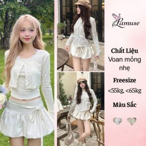 “Chân váy ngắn voan mỏng nhẹ nữ Ulzzang dáng xòe freesize phối dây rút”